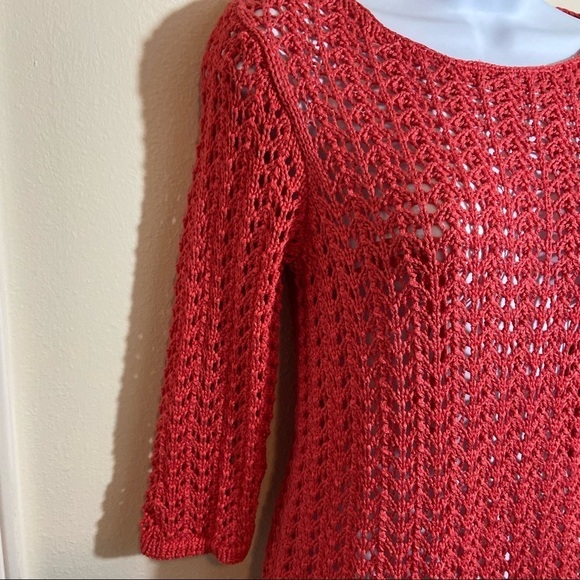 Chico's Open Knit Sweater Tunic Orange 3/4 Sleeves Pullover Sz O (S/4) - Picture 4 of 7